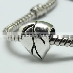 Wholesale Pdora Jewelry Accessories Leaf Shape Large Hole Metal Beads, Zinc Alloy Bracelets and Necklace Slide Beads thumbnail-1