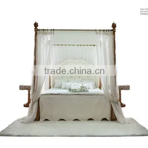 Royal Bedroom Furniture King Size White Wedding Bed Wood Four Poster Canopy Bed Quality Choice thumbnail-1