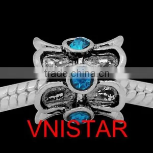 Vnistar Antique Silver Plated European Beads With 6 Pieces Stone Beads in Different Colors for Bracelet, Size in 11*13mm PBD1015 thumbnail-2