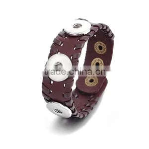 2015 Hand Knitting Interchangeable 18mm Ginger Snap Button Bracelet Pulseras Leather Snap Bracelets thumbnail-2