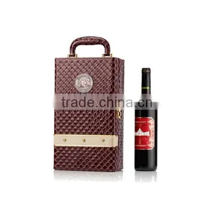 Custom Logo Printed 2 Bottle Leather Wine Packaging Box thumbnail-2