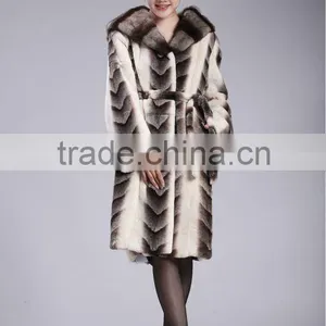 Grey Mink Hooded Dyed Rex Rabbit Fur Coat thumbnail-1