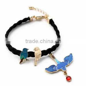 >< SW16643 Exquisite Cute Blue Enamel Rope Bird Charm Bracelet / thumbnail-2