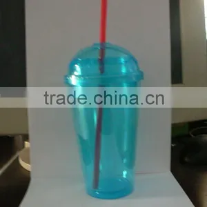 Logo Printed Double Wall Plastic Cups With Dome Lids and Straws thumbnail-1