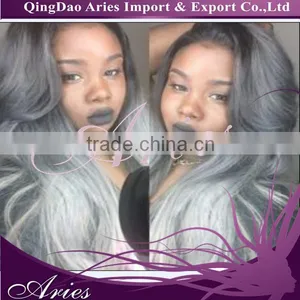 Fashion Straight Hair Center Part Bang Mixed Color Gray Synthetic Lace Front Wig thumbnail-5