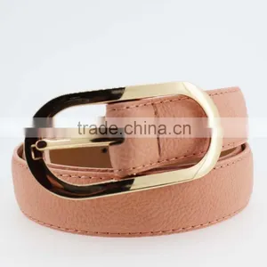 Women's Fashion Pink PU Leather New Dress Belt With Smooth Gold Buckle Belt thumbnail-2