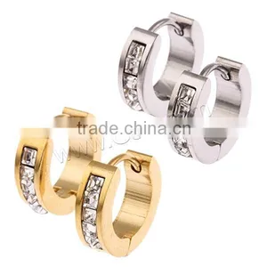 Stainless Steel Huggie Hoop Earring, Plated, With Cubic Zirconia, More Colors for Choice thumbnail-1