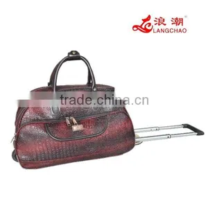 Red Brown Crocodile Trolley Duffle Bag thumbnail-1