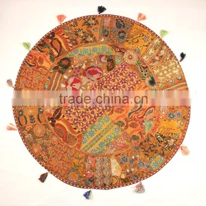 Indian Handicraft Table Cloth Table Cover Indian Big Round Decorative Pillow and Throws Indian Meditation Cushion in Handmade thumbnail-1