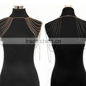 Fashion Punk Sexy Silver Tone Multi Tassel Chain Shoulder Necklace Body Chain thumbnail-1