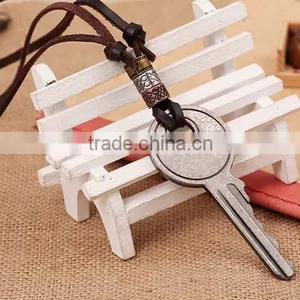 Rock Mens Retro Big Alloy Key Pendant Leather Necklace Jewelry Key Leather Necklace thumbnail-2