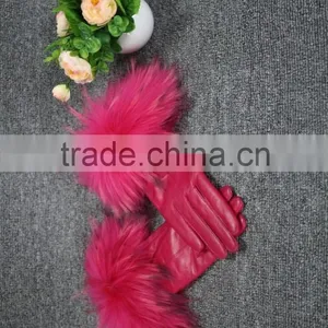 100% Genuine Fur Leather Gloves / Ladies Leather Gloves/Real Fox Fur Leather Gloves thumbnail-1