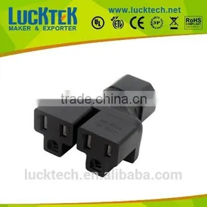 IEC 320 C14 to 2 X Nema 5-15R Power Adapter, C14 to 2x US Female Adapter Y Power Splitter Adapter thumbnail-1
