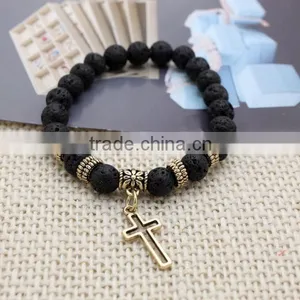 2016 Handmade China of High Quality Cross Lava Natural Stone Bead Bracelet thumbnail-4