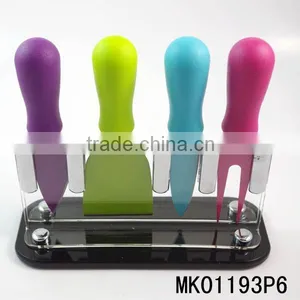4PCS NON-STICK COATING CHEESE KNIVES SET WITH ACRYLIC STAND thumbnail-1
