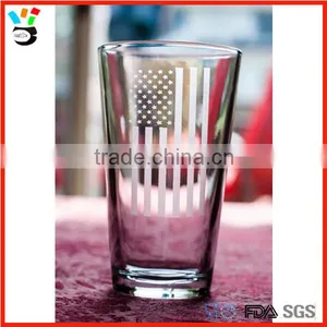 Sand Blasting Etched Beer Glass With American Flag Design thumbnail-1