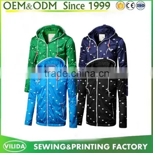 100% Polyester WaterProof Men Jacket Wholesale Printing Running Outer Sports Jacket in Guangzhou Factory thumbnail-1