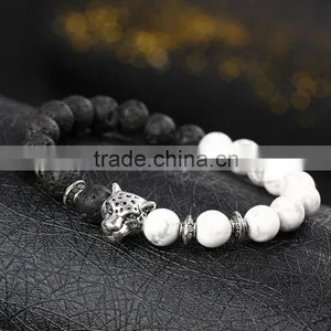 Hot Antique Crystal Rhinestone Leopard Head Lava Stone Buddha Bracelet thumbnail-5