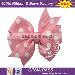 Light Pink Dot Printed Swallowtail Ribbon Girl Hair Bow With Clip thumbnail-1