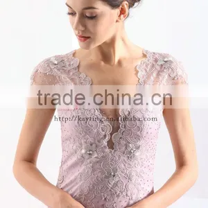 Gorgeous V-neck Cap Sleeve Pretty Appliqued Beaded Sequins Real Sample Prom Dress thumbnail-4