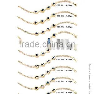 14K Solid Gold Turkish Evil Eye Bead Charm Amulet Light Bracelet thumbnail-1