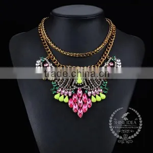 High Quality Vintage Colorful Rhinestone Chunky Statement Necklace Tin Alloy Fashion Women Pendant Necklace 6390067 thumbnail-3