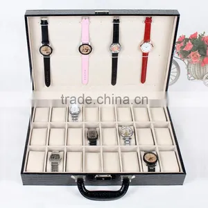Factory Wholesale Custom High-grade PU Leather 24 Slots Watches Boxes, Fashion Black Storage Box thumbnail-1
