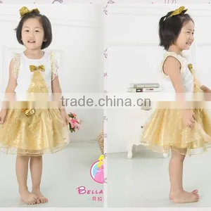 Best Selling Gold Baby Dress Pictures,girl Dresses With Bow,children Summer Flow Wholesale Lace Baby Dress thumbnail-1