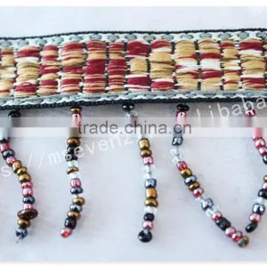 Newest Design 5 cm Width Ethnic Embroidery Nylon Webbing With Beaded Fringe thumbnail-5