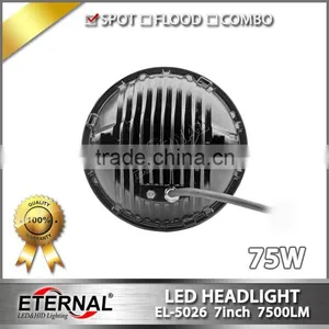 75W 7" Round LED Headlights Hummer Jeep Wrangler CJ TJ JK Prewired H4 thumbnail-4