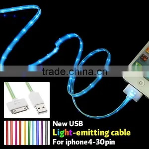 1m LED USB Cable Micro USB Cable With Led Light for IPhone Smile Face USB Data Charging Cable Charger Lines for Iphone 4 4s thumbnail-1