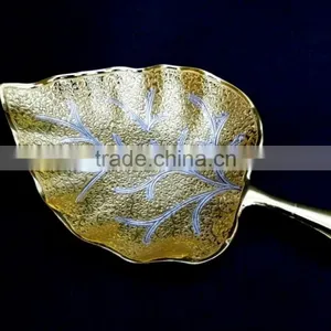 Return Gift, Wedding Gift Gold and Silver Plated Leaf Shape Tray thumbnail-1