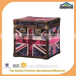 Europe Handmade Antique UK Flag Fabric and Leather Decorative Storage Trunk thumbnail-1