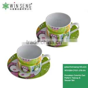 Colorful Owl Pattern Teacup And Saucer 2 Sets Wholesale Porcelain thumbnail-1