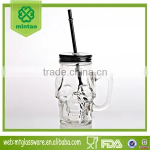 16oz Skull Shape ,juice Mug Glass Mason Jar With Lid thumbnail-1