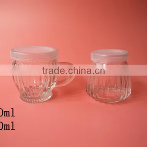 China Supplier Vertical Stripe Glass Yogurt Bottle With Handle thumbnail-1