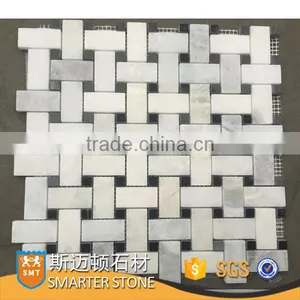 Basketweave 25x48 mm White Stone Marble Mosaic Tile for Hotel thumbnail-1