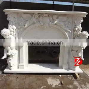 Stone White Statue Fireplace With Cherub Reading thumbnail-1