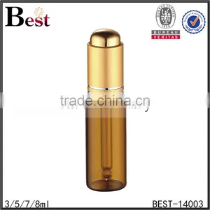 Best Selling 3ml 5ml 7ml 8ml Cosmetic Essential Oil Bottle Perfume Glass Amber Golden Aluminum Pump Glass Perfume Bottle China thumbnail-4