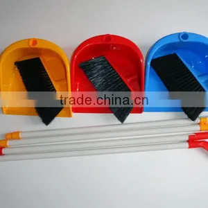 PVC Long Handled Plastic Folding Dustpan and Broom Set thumbnail-1