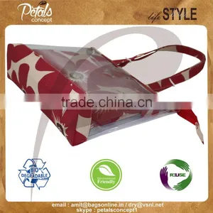 Designer Flora Print See Through Pvc Juco Tote Bag With Pouch thumbnail-2