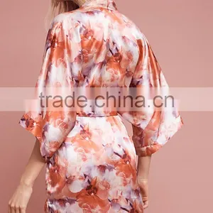 Japanese Silk Robes Ladies Fashion Satin Sleepwear Wholesale Custom Made Floral Silk Kimono Robes for Women thumbnail-3