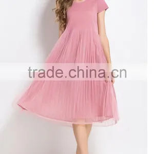 Plain Solid Color Woman Knee Length Folding Dress With Mesh thumbnail-3