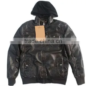 PQM-04 Garment Wash PU Jacket With Hood for Men thumbnail-1