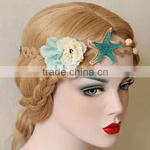 Fashion Holiday Hair Bands Elastic Beach Style Starfish&shell Flower Hair Hoop Women Flower Hair Accessory Jewelry thumbnail-2