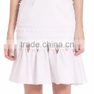 High Fashion Elegant White Knit Skirts Cut Out Crochet Trim Track Midi Skirt For Ladies thumbnail-3
