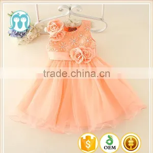 Hot Turkey Wholesale Children Clothes Summer Shiny Performance Dance Dresses Orange One Piece Flower Party Dress Vietnam Dress thumbnail-1