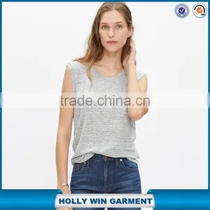 Women Soft Linen Heathered Muscle Stringer Tank Top Wholesale thumbnail-1