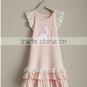 2017 Spring New Arrive Easter Bunny Dress Baby Girls Knitted Cotton Rabbit Appliqued Lace Dress thumbnail-4