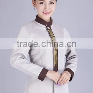 Juqian Wholesale Cheap Beige Fashional Design Korean Collar Anti-foul Hotel Cleaner Workwear Work Uniform thumbnail-2
